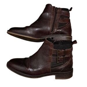 Fat Face Dalby Moto Boho Leather Buckle Trim Ankle Boots Size 38 Chocolate